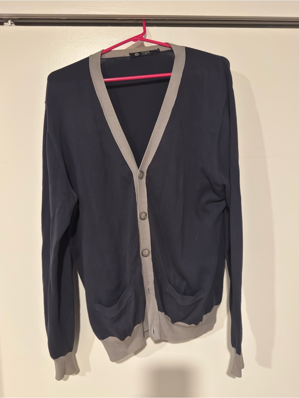 J. Crew Navy Cardigan with Light Gray Trim